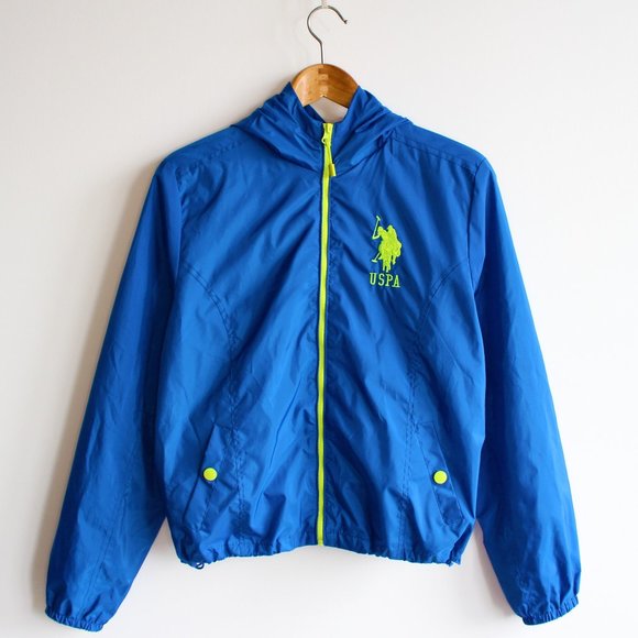 U.S. Polo Assn. Hooded Blue & Yellow Rain Jacket - Picture 1 of 8